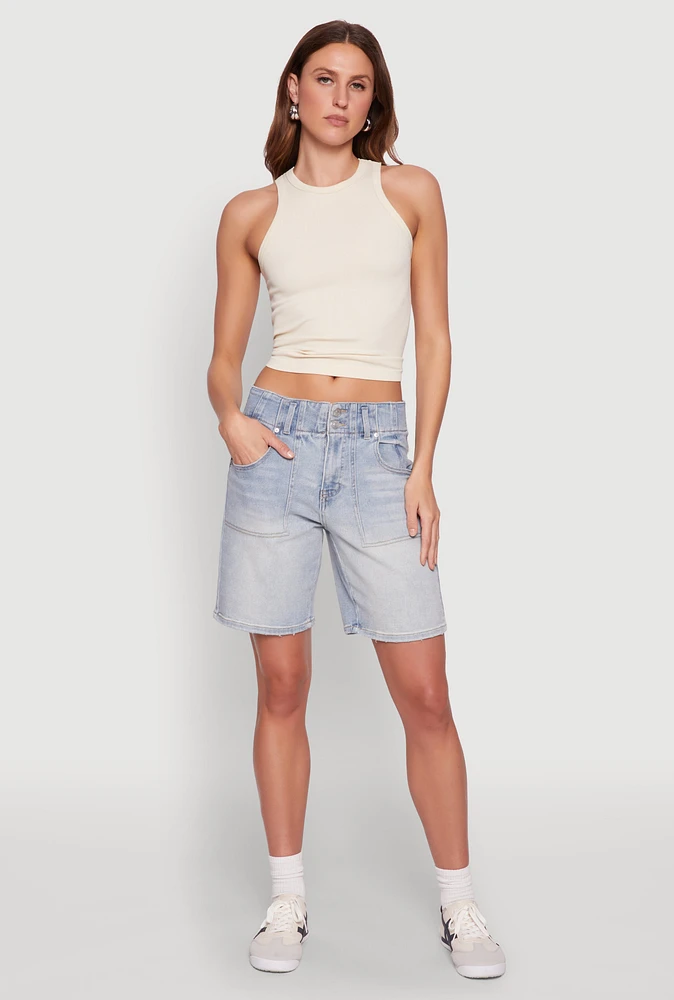 Womens Madden Girl Denim Bermuda Shorts, Blue,