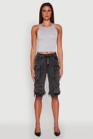 Womens Daisy Denim Cargo Bermuda Shorts, Black,