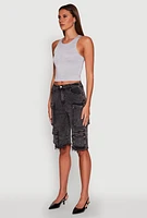 Womens Daisy Denim Cargo Bermuda Shorts, Black,