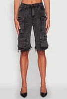 Womens Daisy Denim Cargo Bermuda Shorts, Black,