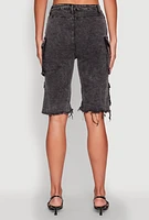Womens Daisy Denim Cargo Bermuda Shorts, Black,