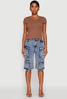 Womens Daisy Denim Cargo Bermuda Shorts, Blue, Size L