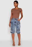 Womens Daisy Denim Cargo Bermuda Shorts, Blue, Size L