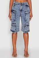 Womens Daisy Denim Cargo Bermuda Shorts, Blue, Size L