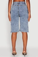 Womens Daisy Denim Cargo Bermuda Shorts, Blue, Size L