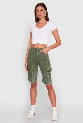 Womens Daisy Mineral Wash Cargo Bermuda Shorts,