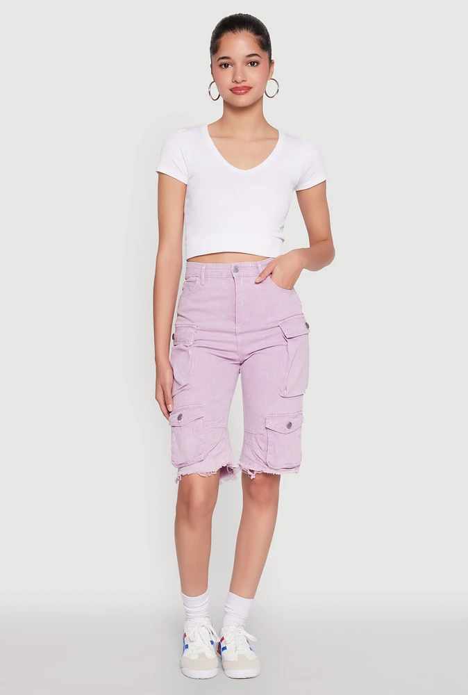 Womens Daisy Mineral Wash Cargo Bermuda Shorts, Purple, Size L