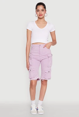 Womens Daisy Mineral Wash Cargo Bermuda Shorts, Purple, Size L