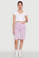 Womens Daisy Mineral Wash Cargo Bermuda Shorts, Purple, Size L