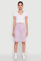 Womens Daisy Mineral Wash Cargo Bermuda Shorts, Purple, Size L