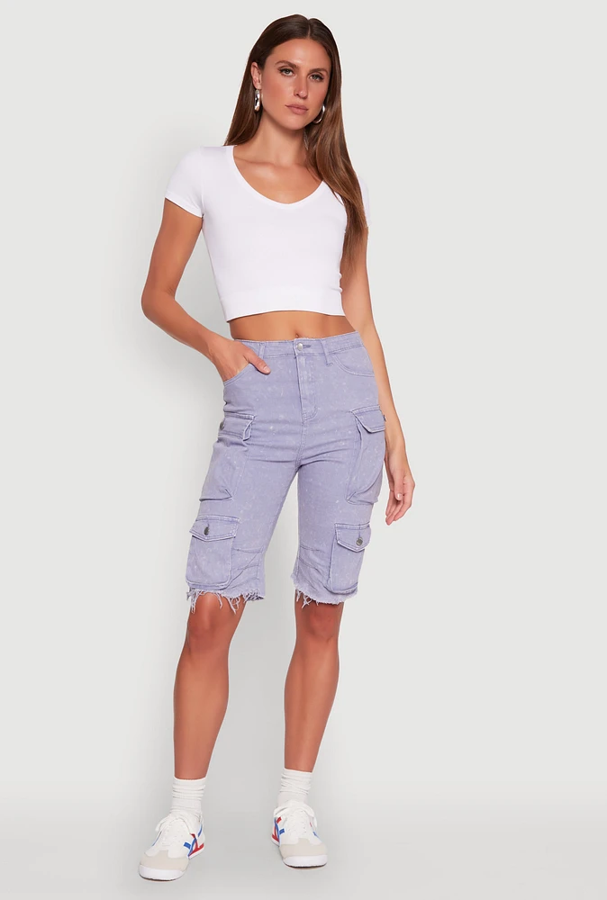 Womens Daisy Mineral Wash Cargo Bermuda Shorts, M