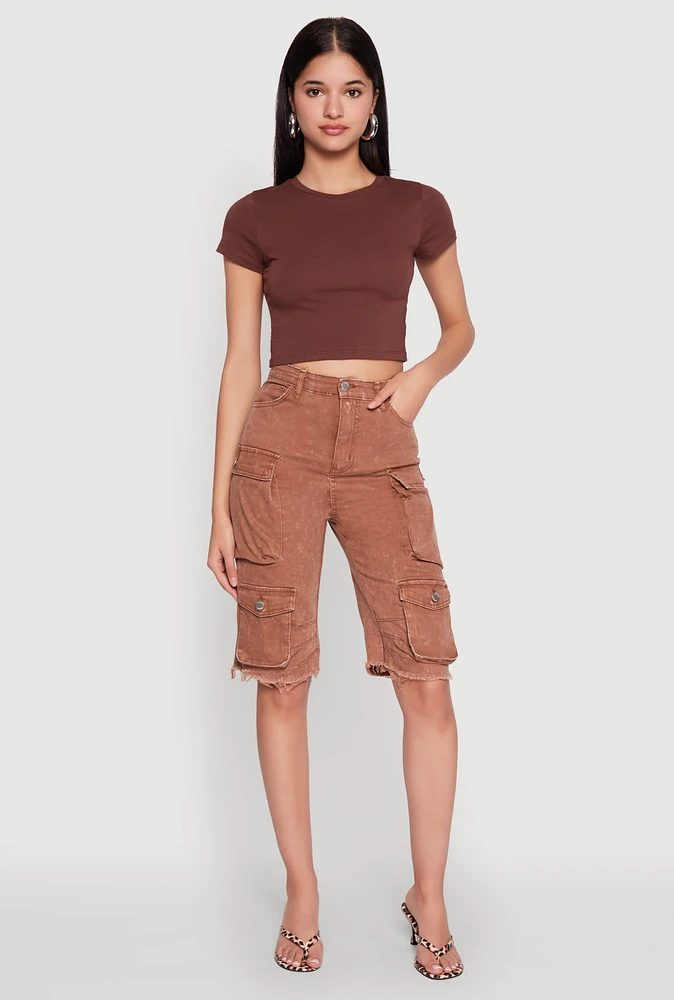 Womens Daisy Mineral Wash Cargo Bermuda Shorts, L