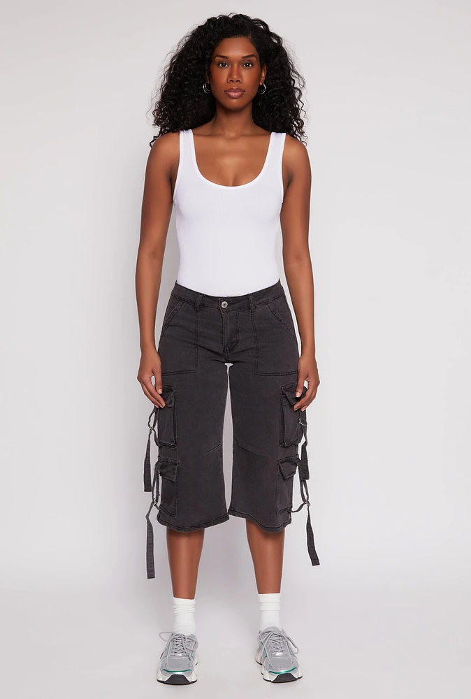 Womens VIP Cargo Capri Jeans, Grey,