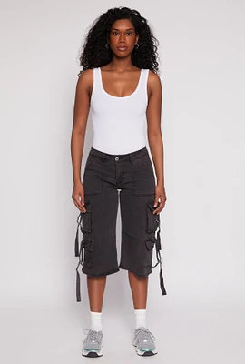 Womens VIP Cargo Capri Jeans, Grey,
