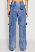 Womens Spoon Jeans Graffiti Print Denim Cargo Pants, Blue, Size S