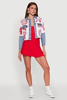 Womens Acid Wash New York Graphic Denim Jacket, Multi,