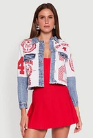 Womens Acid Wash New York Graphic Denim Jacket, Multi,