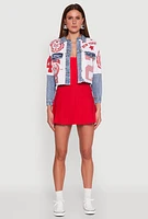Womens Acid Wash New York Graphic Denim Jacket, Multi,