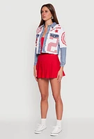 Womens Acid Wash New York Graphic Denim Jacket, Multi,