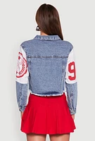 Womens Acid Wash New York Graphic Denim Jacket, Multi,