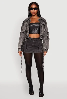 Womens Mineral Wash Cargo Denim Jacket,