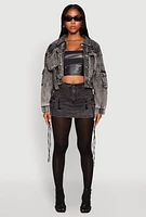 Womens Mineral Wash Cargo Denim Jacket, Black, Size S