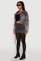 Womens Mineral Wash Cargo Denim Jacket, Black, Size S