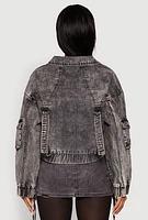 Womens Mineral Wash Cargo Denim Jacket, Black, Size S