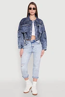 Womens Mineral Wash Cargo Denim Jacket, Blue, Size M