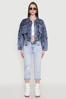 Womens Mineral Wash Cargo Denim Jacket, Blue, Size M