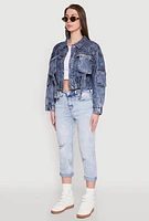 Womens Mineral Wash Cargo Denim Jacket, Blue, Size M
