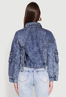 Womens Mineral Wash Cargo Denim Jacket, Blue, Size M