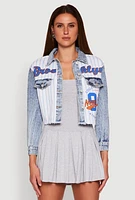 Womens Brooklyn Baseball Graphic Jean Jacket, Blue, Size S