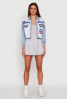 Womens Brooklyn Baseball Graphic Jean Jacket, Blue, Size S