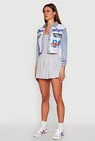 Womens Brooklyn Baseball Graphic Jean Jacket, Blue, Size S