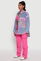 Womens Daisy Keep Smile Oversized Denim Jacket,