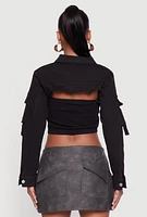 Womens Daisy Cargo Pocket Sleeve Bolero Jean Jacket,