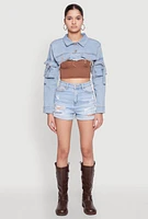 Womens Daisy Cargo Pocket Sleeve Bolero Jean Jacket, Blue,