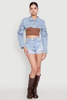 Womens Daisy Cargo Pocket Sleeve Bolero Jean Jacket, Blue,