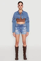 Womens Daisy Cargo Pocket Sleeve Bolero Jean Jacket, Blue,