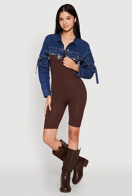 Womens Daisy Cargo Pocket Sleeve Bolero Jean Jacket, Blue,