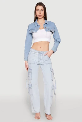 Womens Daisy Denim Frayed Bolero Jacket, Blue, Size L