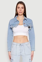 Womens Daisy Denim Frayed Bolero Jacket, Blue,