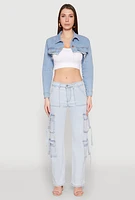 Womens Daisy Denim Frayed Bolero Jacket, Blue,