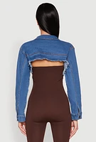 Womens Daisy Denim Frayed Bolero Jacket, Blue, Size S