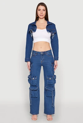 Womens Daisy Denim Frayed Bolero Jacket, Blue,