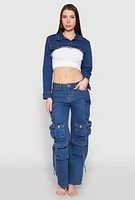Womens Daisy Denim Frayed Bolero Jacket, Blue,
