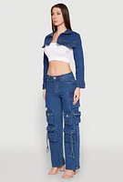Womens Daisy Denim Frayed Bolero Jacket, Blue,