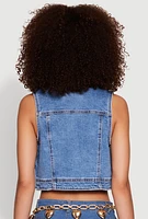 Womens WAX Distressed Button Front Denim Vest, Blue,