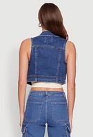 Womens WAX Distressed Button Front Denim Vest, Blue, Size S